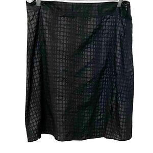 KENNEYH COLE NY A-LINE MIDI SKIRT, WOMENS, 12, BLACK WITH WHITE UNDERLAY-LINING